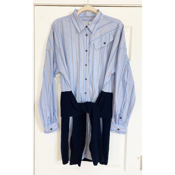DEREK LAM 10 CROSBY BLUE SWEATSHIRT COMBO SHIRT DRESS - Picture 5 of 8